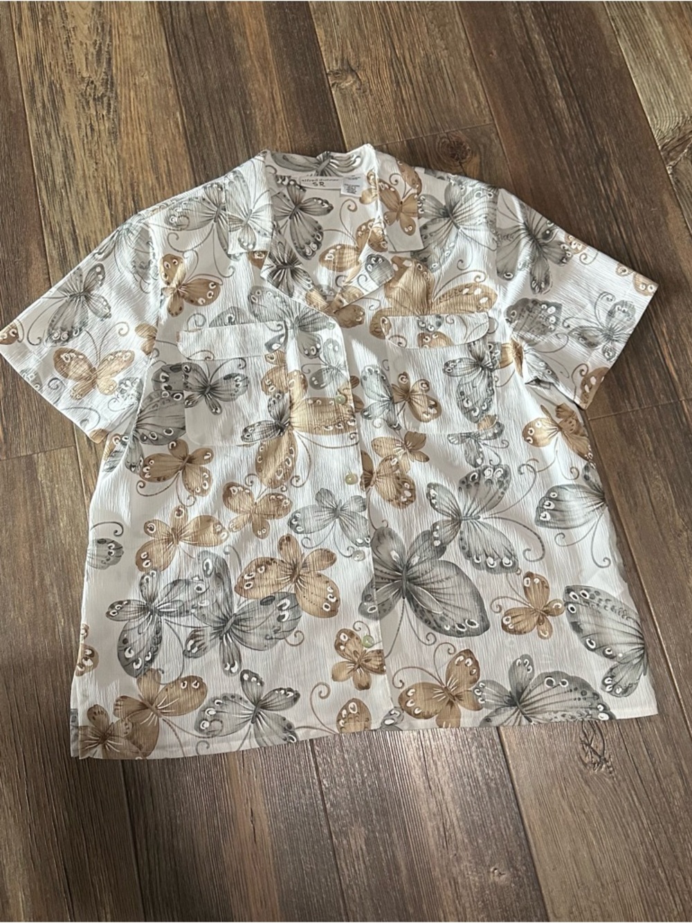 Alfred Dunner butterfly button up blouse women  14 shoulder pads soft summer top